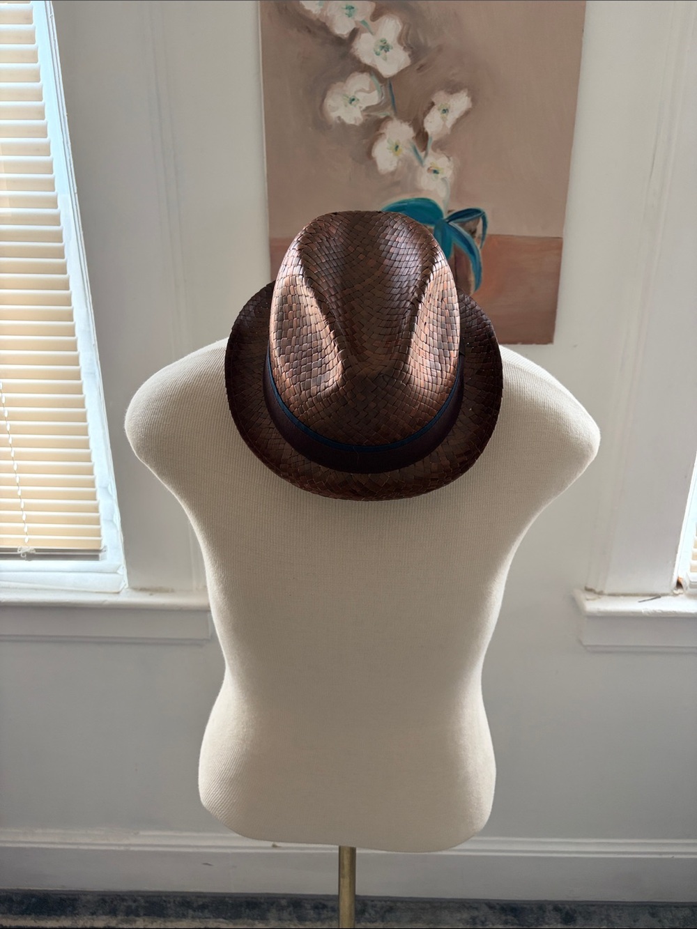 Paul Smith Brown Woven Fedora with Blue brown Band